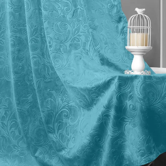 Qelus Fluweel Gordijnen - Verduisterende Gordijnen - Kant en Klaar Gordijn - Luxe 2-delige Gekreukt Fluweel Gordijn - Bloemendamastpatroon, Thermisch Isolerend & Lichtwerend Voor Woonkamer Of Slaapkamer - B 132 x H 274cm (Waterblauw)