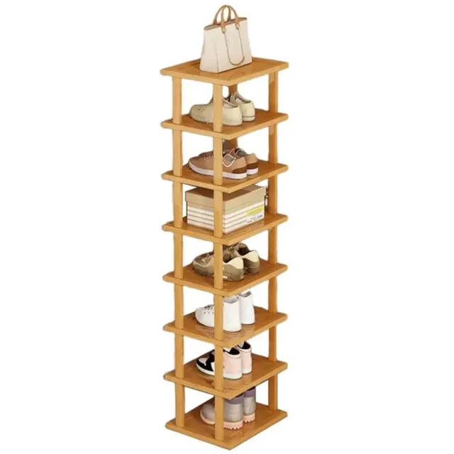 Archi Verticaal Schoenenrek 8 Lagen – Opbergplank - Smal Houten Schoenenrek – Ruimtebesparende Hoekschoenenkast – Bruin