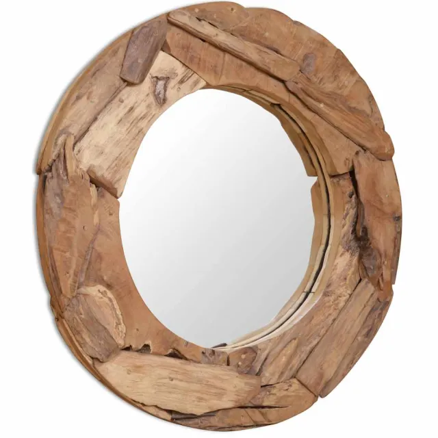 vidaXL Decoratieve spiegel rond 80 cm teakhout Bruin