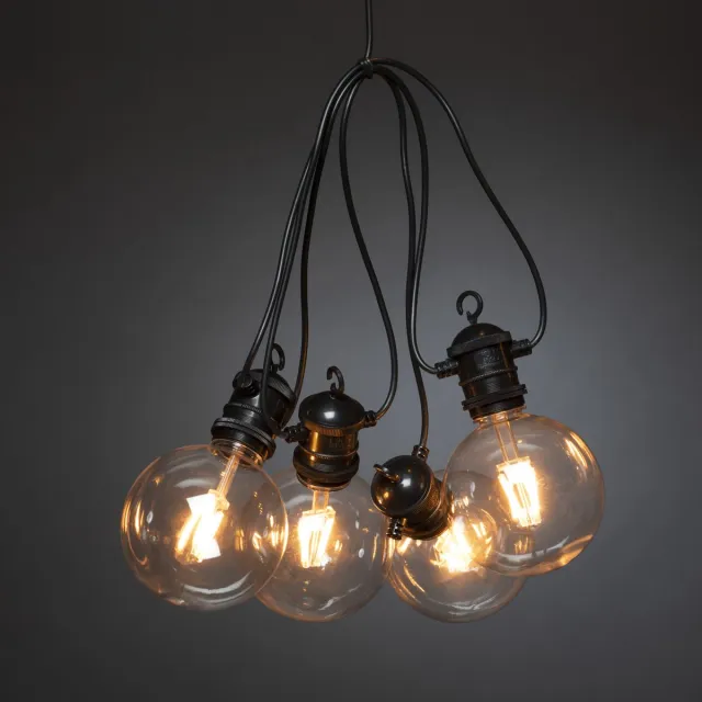 Konstsmide Sweden 2394-800 - Snoerverlichting – Connectable startsnoer 10m - 10 transparante globes ø10cm - extra warmwit – premium verwisselbare filament PowerLED - zeer energiezuinig en duurzaam – verlengbaar tot max 40m - 24V - 5 traps dimmer