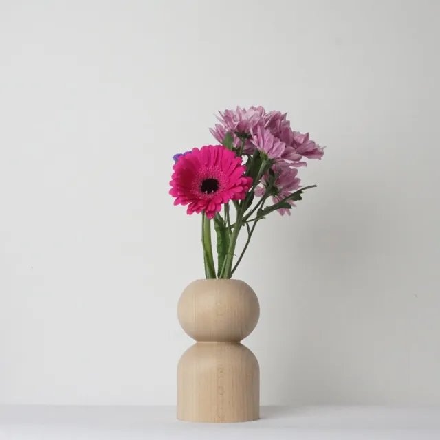 LEMON LILY Houten Vaas 'Low' – Naturel – Ø 8,5 × 14 cm – Inclusief Glazen Buisje – Handgemaakt Design vaas Natural