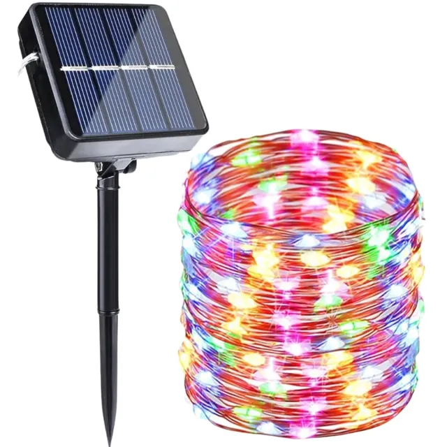 FluxGoods kerstverlichting buiten met zonnepaneel – 1 draadlampje van 12 meter – 8 lichtstanden – Tuin- & feestverlichting – Waterdicht IP65 - RGB