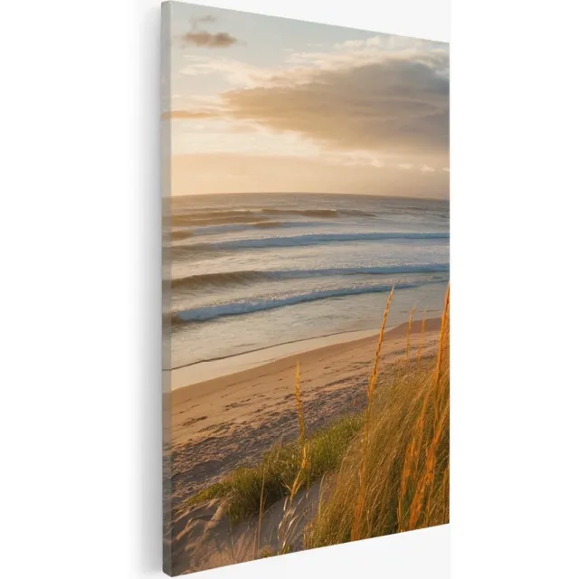 Saammp Canvas Schilderij - Zonsondergang - Strand - Zee en Duinen - 30x45 - Foto op canvas - Wanddecoratie - muurdecoratie Woonkamer - Slaapkamer decoratie - Canvas Print Multicolor