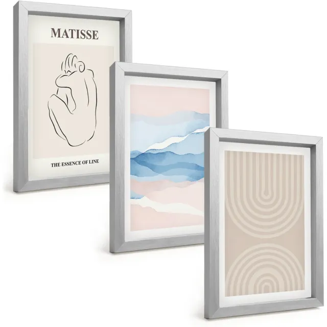 TULUP 4-Delige Schilderij Set - Lijnen en golven in pasteltinten met een minimalistisch accent. - 20 x 30 cm - Muurdecoratie - Schilderijen Set - Woonkamer - Stijlvolle Muurdecoratie Zilveren lijst