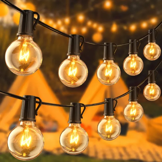 MUPOO Lichtsnoer Buiten IP44 G40 - 30 Glazen Bollen + 3 Reservelampen - Lichtslinger - Lichtketting - Koppelbare Prikkabel - Warm Wit 2700K - Feestverlichting voor Tuin, Pergola en Tuinfeest - 9,8 Meter