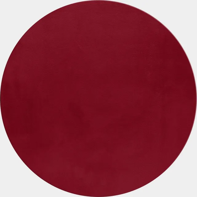 Muratap Pouffy Fluffy - Hoogpolig Rond Vloerkleed - Uni Kleur - Rood - Woonkamer Tapijt - Katoenen Rug- 160 CM Ø