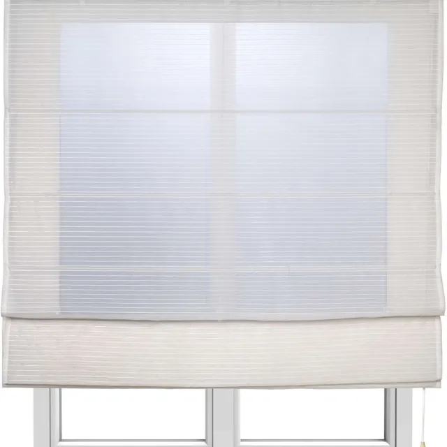 Storesdeco Vouwgordijn met stokken, textiel doorschijnend rolgordijn met strepen Wit 90x175 cm White