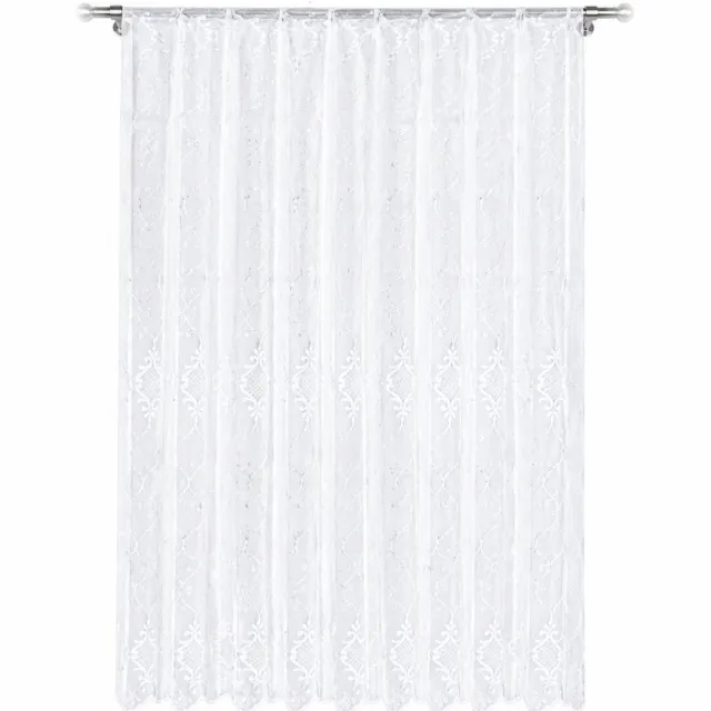 Hayat Vitrage Gordijn 250x300 cm - Kant en Klaar - Transparant Wit - Luxe Kant Design - Lichtdoorlatend Raamgordijn - Woonkamer Slaapkamer - 100% Polyester - Raamdecoratie - Glasgordijn - Moderne Gordijnen - Privacy en Sfeer - Gordijn met Patroon