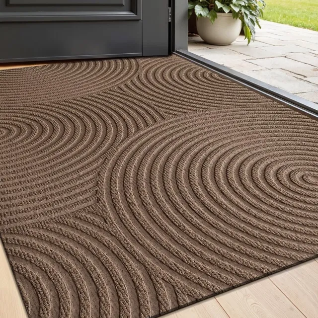 Ultiluxe Deurmat - Antislip vuilvangmat - Voor binnen en buiten - Wasbare entreemat - Weerbestendige mat - Met reliëfpatroon - Schoon te maken - Voor schoenen bij entree - Druppelbeige - 45 x 75 cm Bruin
