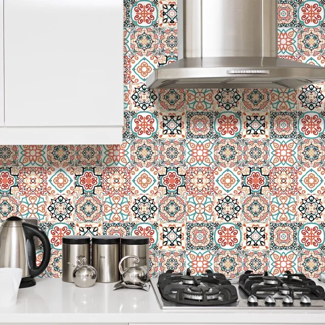 Ambiance Sticker Zelfklevende tegelmuurstickers voor keuken en badkamer - 9 Franky Azulejo tegelstickers - 9 stickers 20x20cm Multi color