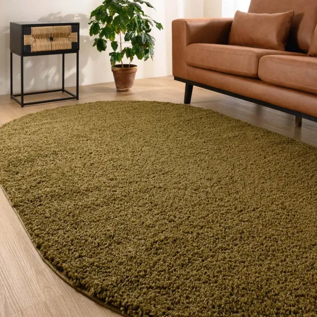 Tapeso Vloerkleed ovaal hoogpolig - Shaggy Trend olijfgroen 150x240