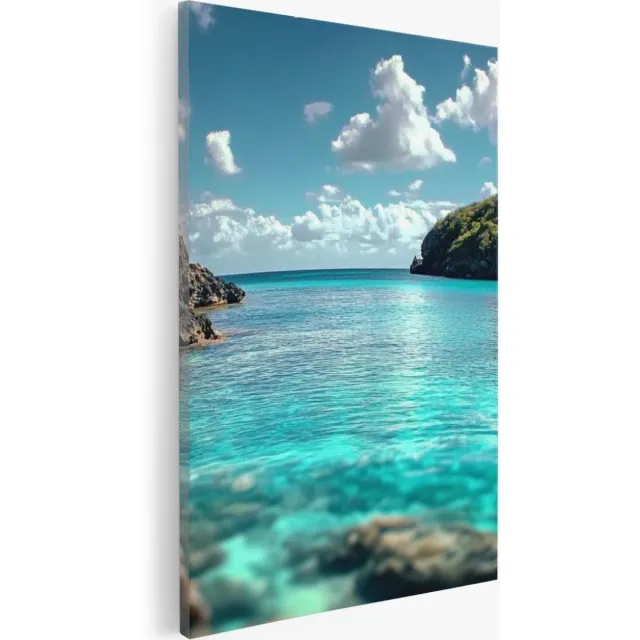 Saammp Canvas Schilderij - Zee - Rotsen - Natuur - Landschap - 80x120 - Foto op canvas - Wanddecoratie - Muurdecoratie Woonkamer - Slaapkamer decoratie - Canvas Print Multicolor