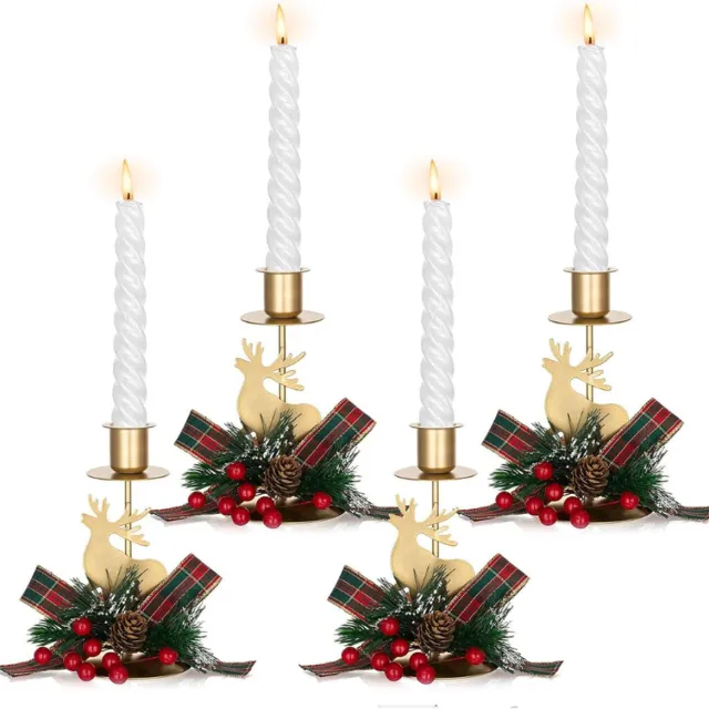 PEAM Set van 4 Kandelaren met Kerstboog Decor Gouden Kaarsenhouders met Herten Sfeervolle Tafeldecoratie voor Kerstmis & Haard gold