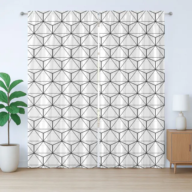 ABAKUHAUS Geometrisch rustiek gordijn, abstracte lijnen en strepen, geplooid slaapkamergordijn met lussen en haken, 280 x 175 cm, zwart-wit