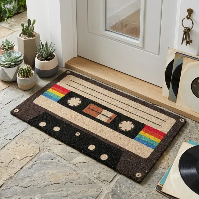 Maison Elara Kokosvezel Deurmat 40x70 cm - Handgeschilderd met Antislip Rug - Cassette Zwart
