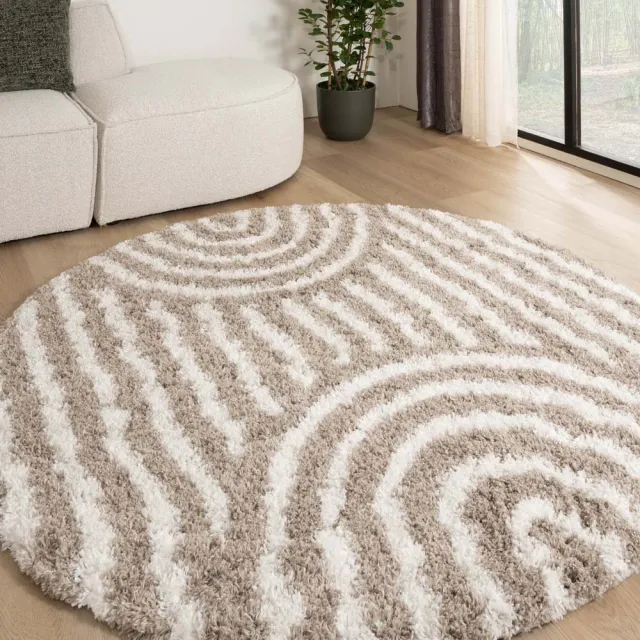 Tapeso Scandinavisch vloerkleed rond - Cozy Arch beige 200