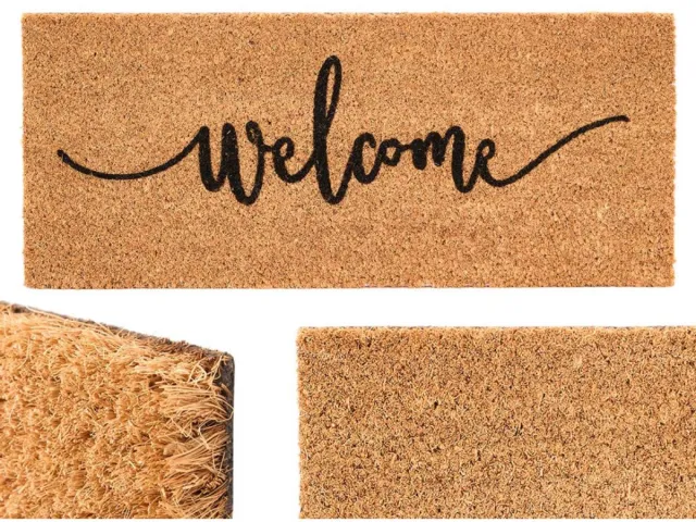 Arte Regal Smalle Deurmat Kokos - Deurmat voor Binnen en Buiten - Deurmat met Tekst 'Welcome' - Kokosmat - 60x25 cm Bruin