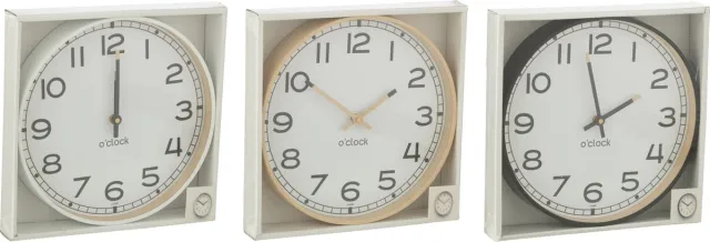 J-Line klok Rond - kunststof - beige/wit/zwart - small - 3 stuks - Ø 30 cm Multi