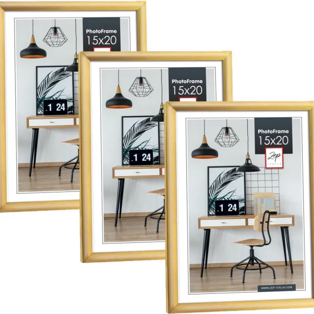 Zep Fotolijst - 3x stuks - goud - kunststof - voor foto van 15 x 20 cm - staand / hangend Goudkleurig