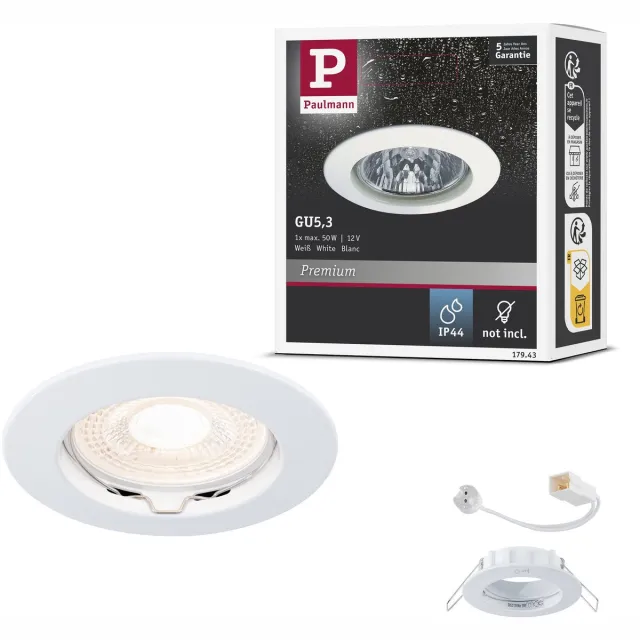 Paulmann Premium Inbouwlamp IP44 rond 79 mm GU5,3 max. 50W 230/12V dimbaar Wit