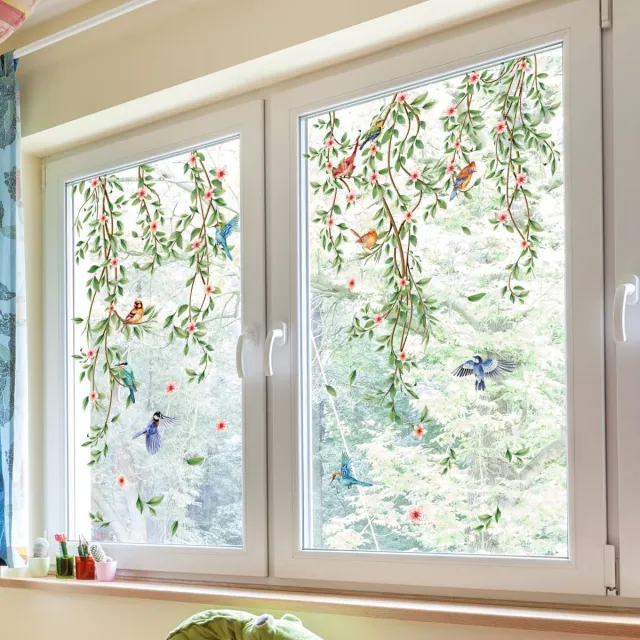 Raamstickers met bladeren, groene planten, herbruikbare raamstickers, hangende klimplantdecoratie, elektrostatisch glas - voor alle gladde glasoppervlakken, zoals ramen, glazen deuren, terrasdeuren en schuifdeuren| Cyslmuk®