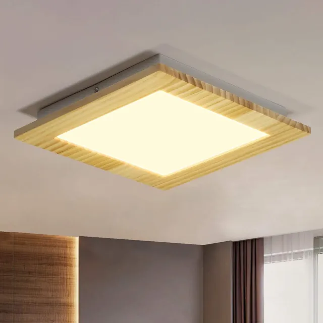 NETTLIFE Plafondlamp LED – Hout – vierkant - 4-lichts – 3000K Warm wit Licht - 17W - Moderne Plafondverlichting – 30cm - voor Woonkamer | Slaapkamer | Keuken Geel