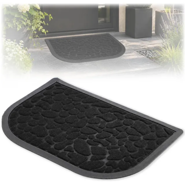 KADAX Deurmat, entreemat van robuust polyester met rubberen zijde, duurzame vuilvangmat, keuze uit 6 verschillende patronen, deurmat (halve cirkel 60 x 40 cm, zwart) Grijs