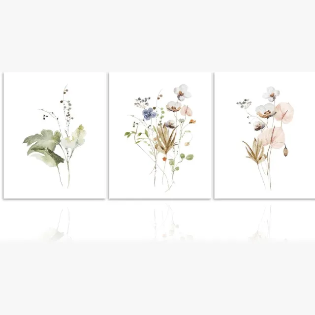 Ibenzoa Rustieke Botanische Canvas Wanddecoratie Set van 3 voor Slaapkamer en Woonkamer wit
