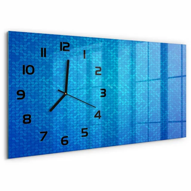 TULUP Wandklok - Abstracte achtergrond Wandklok Glas Decoratie - 60x30 cm - Blauw Gekleurde Glazen Klok - Zwarte handen - Rechthoekige Klok - Klok Glas Met Opdruk - Moderne Wandklok Glas