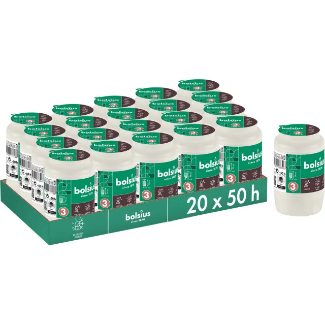 Bolsius Herdenkingslicht - Wit - 20 stuks - 50 Branduren