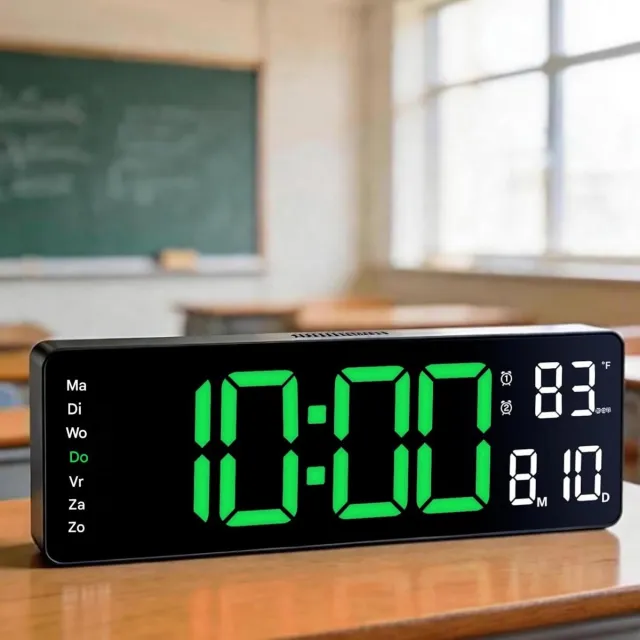 GelldG Digitale Wandklok - Grote Display Klok - Afstandsbediening - Datum Week Alarm Temp Nachtlicht - Geschikt voor Slaapkamer Woonkamer Kantoor Gym - Kunststof - 32x10.5x3cm Zwart