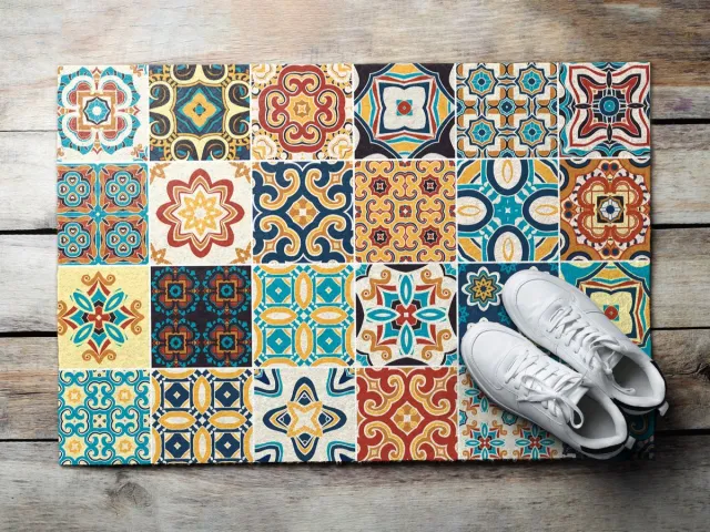 Coloray Buiten Deurmat - Blauw Deurmat Voor Buiten - Azulejo tegels Wasbare Buitenmat - Hal Decoratie Ideeën - Deurmat Tegen Sneeuw - Duurzame Droogloopmat Voor Buitengebruik - 60x40 cm Blauw - Azulejo tegels