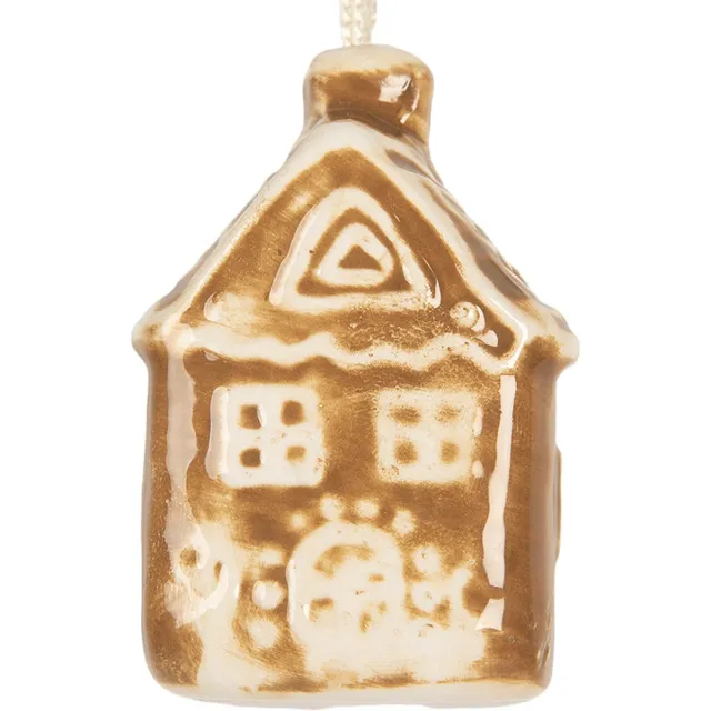 Clayre & Eef Kersthanger Huis 4x4x7 cm Bruin Keramiek