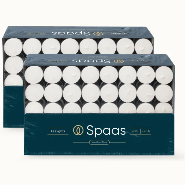 Spaas Theelichten Grootverpakking – 400 kaarsen – Geurloos – circa 4,5u - Ø3,9cm Wit
