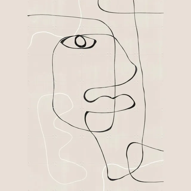 IXXI Abstract Face No1., The Miuus Studio & Various - 100 x 140 cm - Grote wanddecoratie en posters - Line art, Minimalisme, Illustraties, Digitale Zwart en wit / Zwart / Wit / Beige