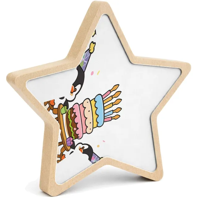 Mr Cadeautjes MDF fotolijst ster 14 x 13,5 - design Feestelijke dierenscène rond een opvallend centraal object| cadeau Wit