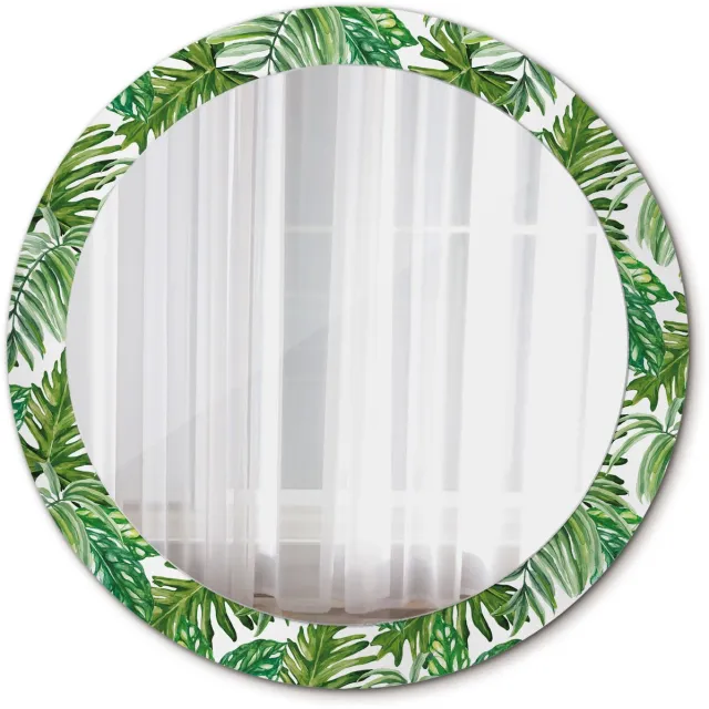 TULUP Spiegel - Ronde Spiegel - Spiegel op gehard Glas - Junglebladeren - Diameter: 80 cm - Spiegel met patroon - Badkamerspiegel - Gangspiegel - Logeerkamer - Groene - Origineel cadeau - Design Spiegel - Hangspiegel Groen Junglebladeren