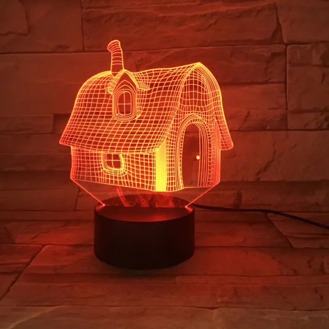 MC Living 3D Led Lamp Met Gravering - RGB 7 Kleuren - Huisje