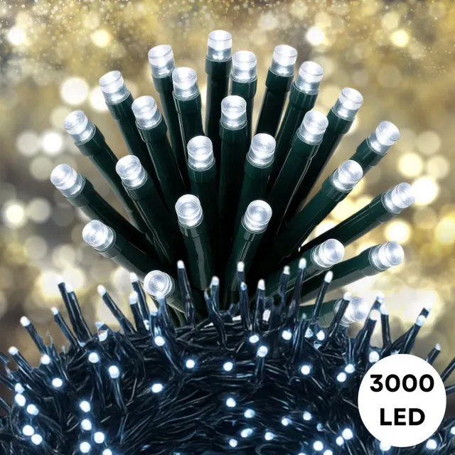 Cheqo Kerstverlichting - Kerstlampjes - Kerstboomverlichting - 3000 LED - Wit Licht - Koelwit - Verlichte Lengte 3900 CM - Lichtfuncties - Automatische Timer - Binnen en Buiten - IP44 Adapter - Geheugenfunctie - Clusterverlichting