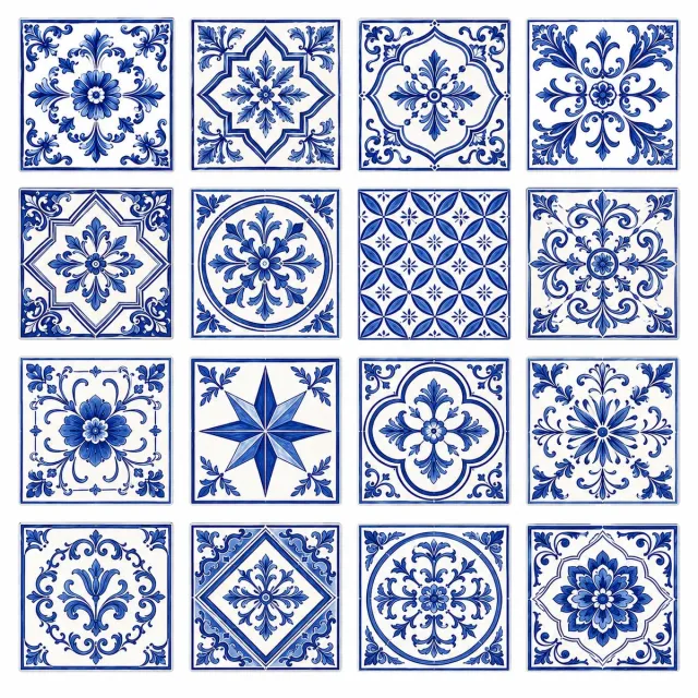 Tegelstickerset Azulejos 1 (16 stickers) 15 x 15cm per sticker - backsplash - peel and stick - plakfolie - voor badkamer, keuken of toilet - zelfklevend blauw wit