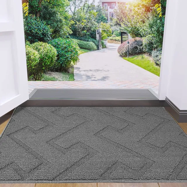 Gutesem deurmat voor binnen en buiten, 50x80cm deurmatten, permanent wasbare deurmat, vuilbestrijdingsmat, antislip voor entrees, deurmat met natuurlijke rubberen achterkant, grijs