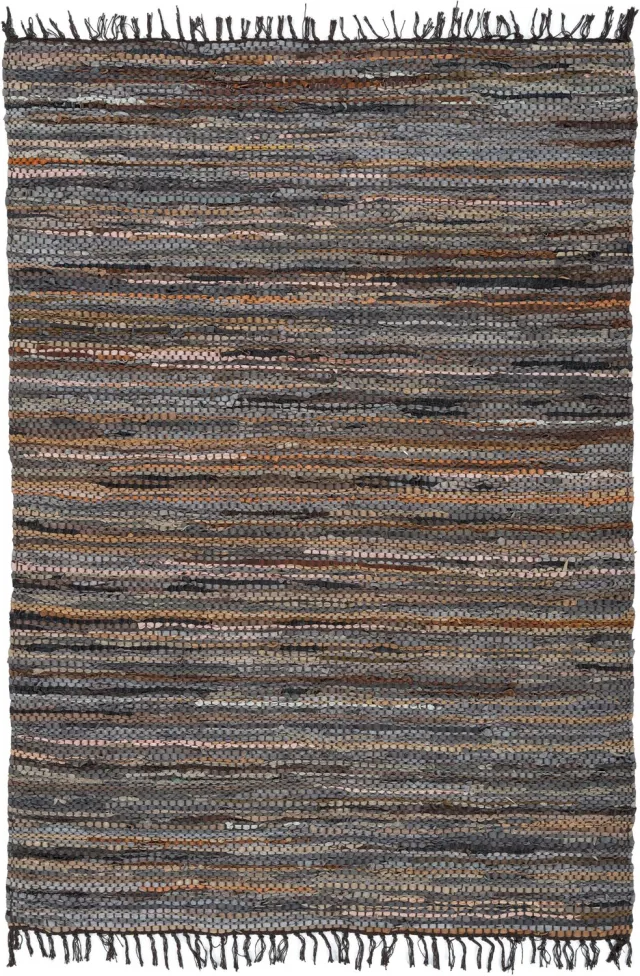 Padiro stijlvolle laagpolige loper 70 x 200 cm - donkerbruin - gemêleerd streeppatroon - met franjes - voor vloerverwarming - van leer en katoen