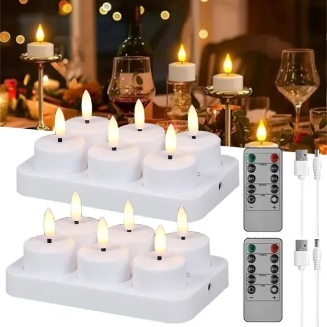 Mrilary 12 Oplaadbare Theelichtjes Met Laadstation En Timer - Led-Theelichtjes - Flikkerende Kaarsen Met Afstandsbediening - Timerfunctie - Perfect Voor Thuis - Halloween - Pompoen - Kerstmis - Feestdecoratie