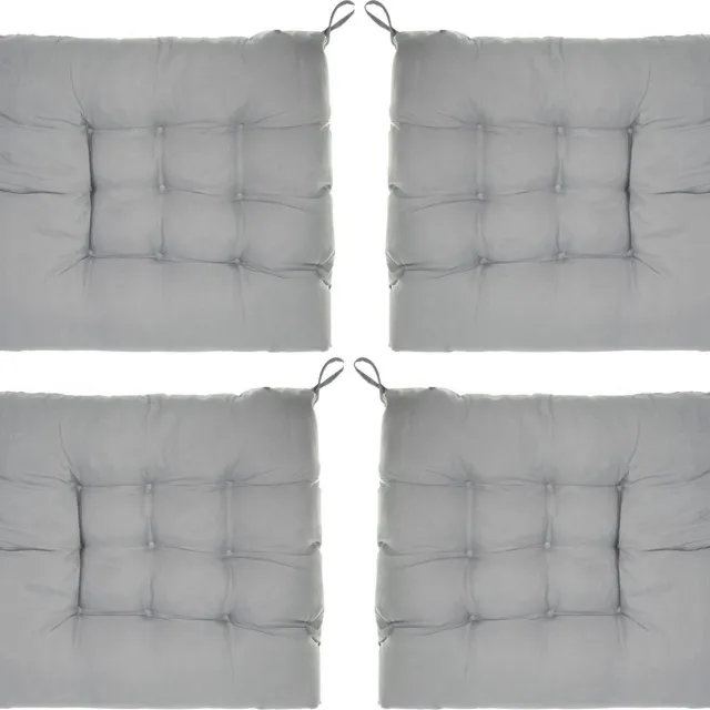 Intirilife 4x Stoelkussens met strikbanden in Grijs - 40 x 40 x 3 cm - Zitkussens voor thuis, kantoor, auto, bank, zitbank, binnen en buiten