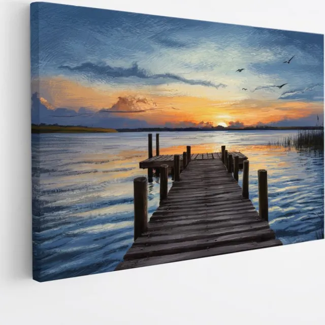 Saammp Canvas Schilderij - Abstracte Steiger - Landschap - Natuur - 150x100 - Foto op canvas - Wanddecoratie - Muurdecoratie Woonkamer - Slaapkamer decoratie - Canvas Print Multicolor