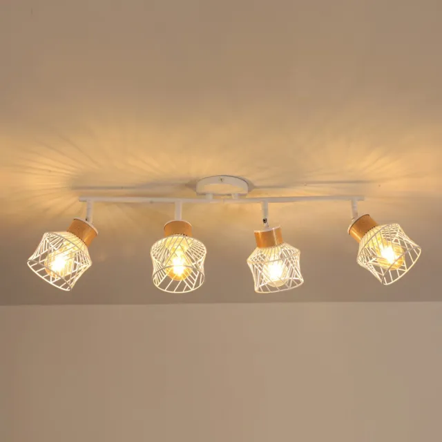 Haobosic IJzeren Vogelkooi - Plafondlamp - Wit + Hout - 73x12x24cm - E27 Verstelbare Fitting White