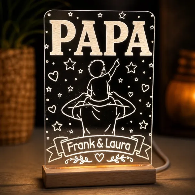 Laserloom LED Lampje Papa Gepersonaliseerd met Namen – Vaderdag Cadeau