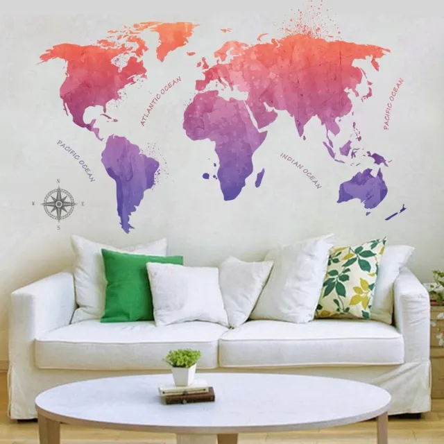 Vwist Muursticker Wereldkaart - Design - Kleurrijk - 110 x 68 CM rood