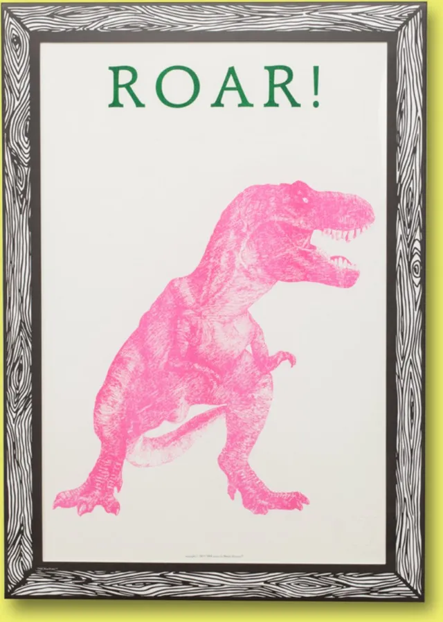 Goodnight Light The A3 Print “ROAR PINK” by Marke Newton Riso print A3 in envelope printed with plastic window ready to hang on