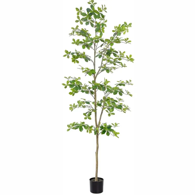 Happiq Kunstmatige Schefflera Boom 210 cm - Kunstplant - Natuurlijke Stam & Realistische Bladeren - Groen